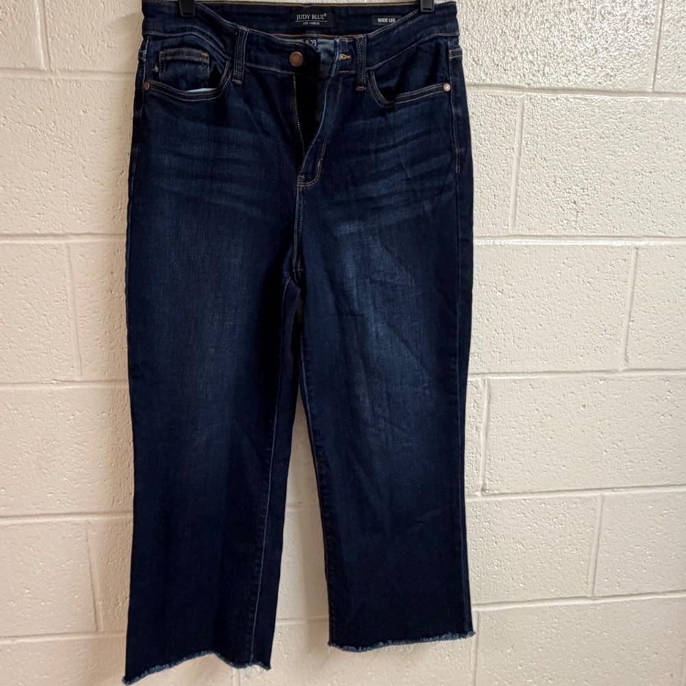Judy Blue Womens Wide Leg Raw Hem Denim Jeans 29 Indigo Dark Wash High Rise Boho